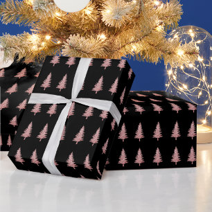 Papel De Presente Árvores De Natal Rosa Modernas A Preto