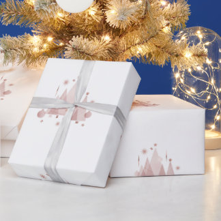 Papel De Presente Árvores de Natal Rosa Modernas Elegantes de Férias