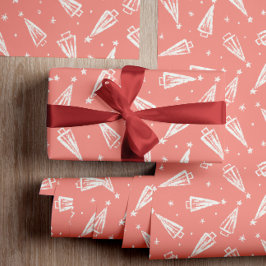Papel De Presente Árvores de Natal Rosa Padrão