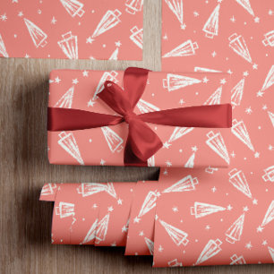 Papel De Presente Árvores de Natal Rosa Padrão
