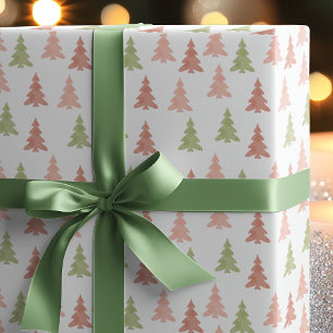 Papel De Presente Árvores de Natal Rosa Pastel e Verde Simples Feria
