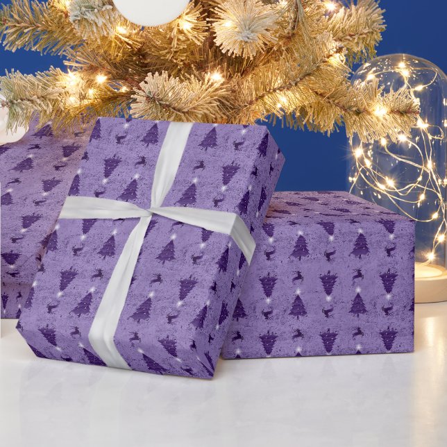 Papel De Presente Árvores de Natal Roxas Tradicionais & Reindeer (Feriados)