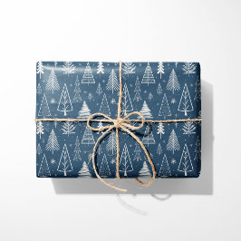 Papel De Presente Árvores de Natal Rustic Blue & White