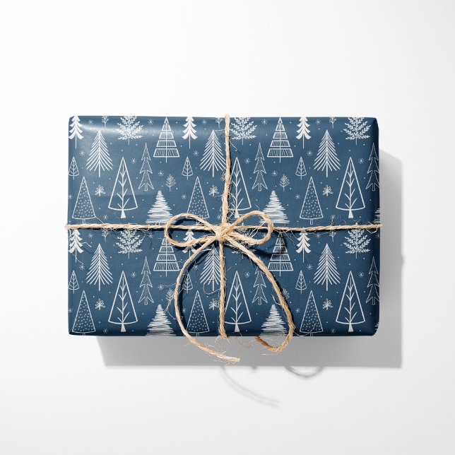 Papel De Presente Árvores de Natal Rustic Blue & White (Criador carregado)