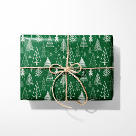 Papel De Presente Árvores de Natal Rustic Green & White
