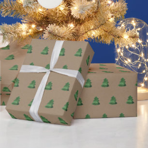 Papel De Presente Árvores de Natal Rustic Kraft Green