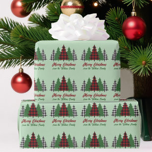 Papel De Presente Árvores de Natal Rustic Red Green Personalizadas