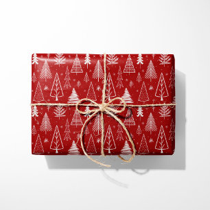 Papel De Presente Árvores de Natal Rustic Red & White