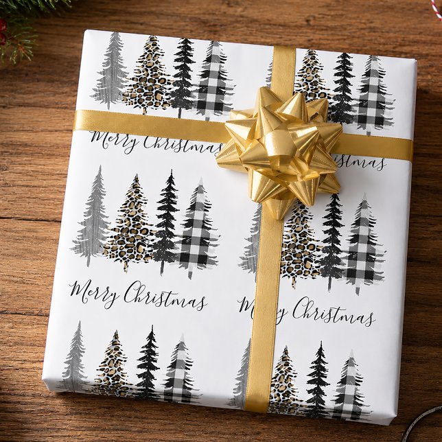 Papel De Presente Árvores de Natal Rústicas (Glam Farmhouse Christmas Wrapping Paper)