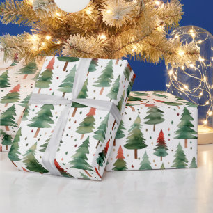 Papel De Presente Árvores de Natal Stars Vermelho Verde Dourado Nata