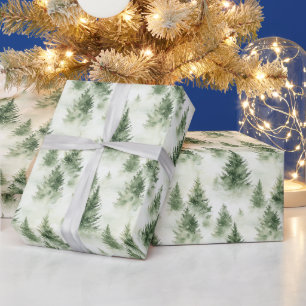 Papel De Presente Árvores De Natal Verde Em Verde Pálido
