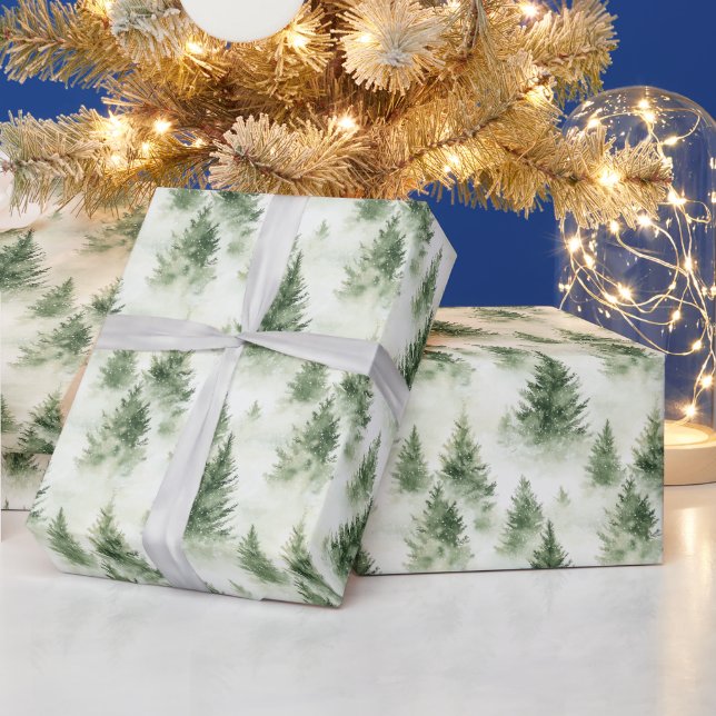 Papel De Presente Árvores De Natal Verde Em Verde Pálido (Feriados)