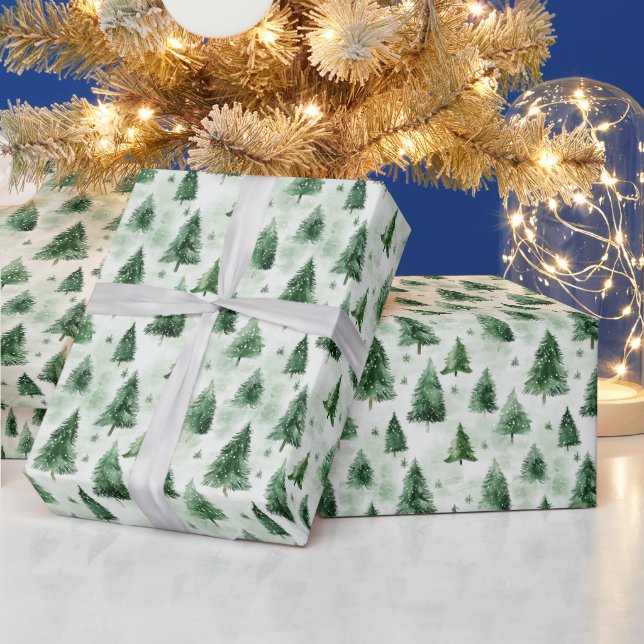 Papel De Presente Árvores De Natal Verde Em Verde Pálido (Feriados)