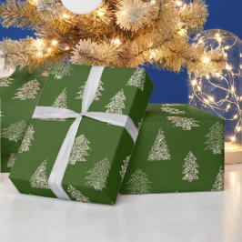 Papel De Presente Árvores de Natal Verde-oliva