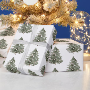 Papel De Presente Árvores de Natal Verdes e Rosa Escamosas