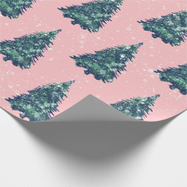 Papel De Presente Árvores de Natal Verdes e Simples Modernas, Rosa