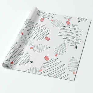 Papel De Presente Árvores de Natal Verdes e Vermelhos