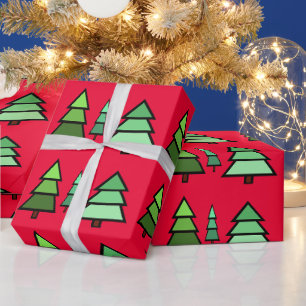 Papel De Presente Árvores de Natal Verdes Geométricas