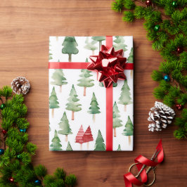 Papel De Presente Árvores de Natal Verdes Vermelhas