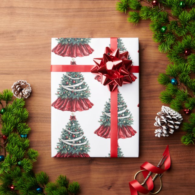 Papel De Presente Árvores de Natal Vermelhas (Presente de Natal)
