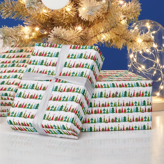 Papel De Presente Árvores de Natal vermelhas e verdes (Feriados)