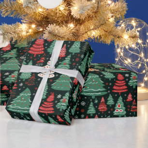 Papel De Presente Árvores de Natal Vermelho Verde, Árvores de Natal 