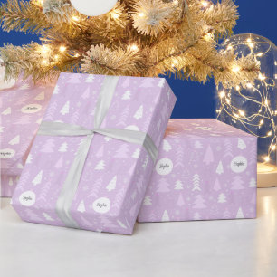 Papel De Presente Árvores de Natal violeta e bonitas personalizadas