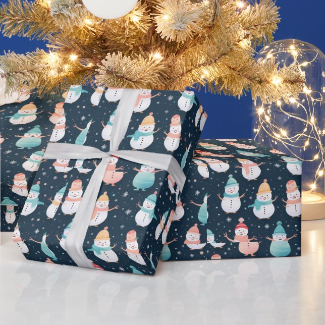 Papel De Presente Árvores de neve Homens de neve Natal moderno (Feriados)