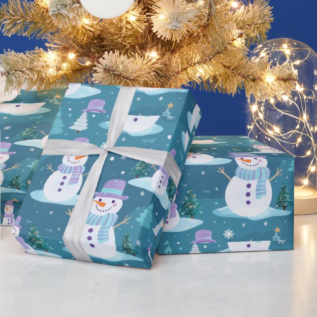 Papel De Presente Árvores de neve Homens de neve Natal moderno (Feriados)