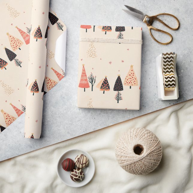 Papel De Presente Árvores de Pêssego, Pontos Pretos com Flocos de Ne (Artesanato)
