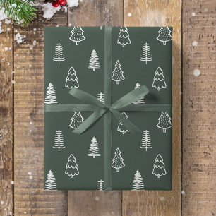 Papel De Presente Árvores de Pinheiro Boho Natal Minimalista Moderno