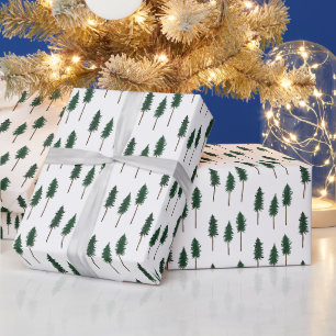 Papel De Presente Árvores de Pinheiro de Inverno Padrão de Floresta