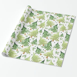 Papel De Presente Árvores de Pinheiro em Aquarela Rústico Moderno