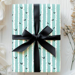 Papel De Presente Árvores e Aves Azuis-Chic Bonito