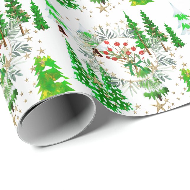 Papel De Presente Árvores e Berries de inverno (Ponta do rolo)