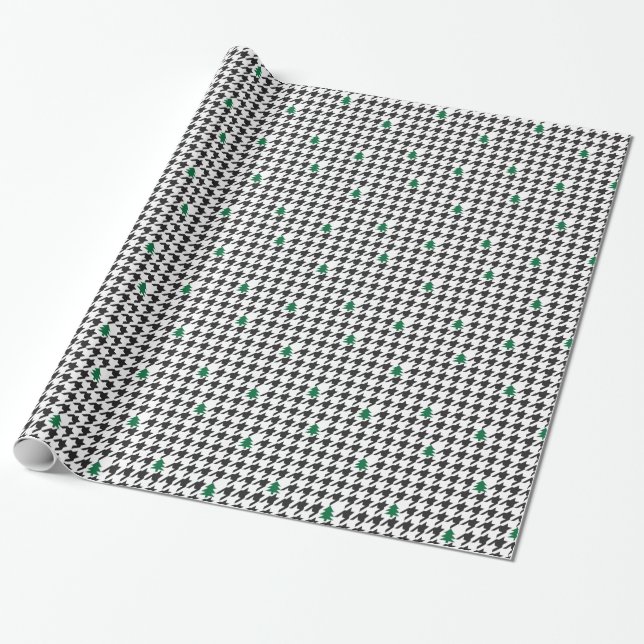 Papel De Presente Árvores e Houndstooth (Desenrolado)
