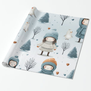 Papel De Presente Árvores e Pássaros de Inverno