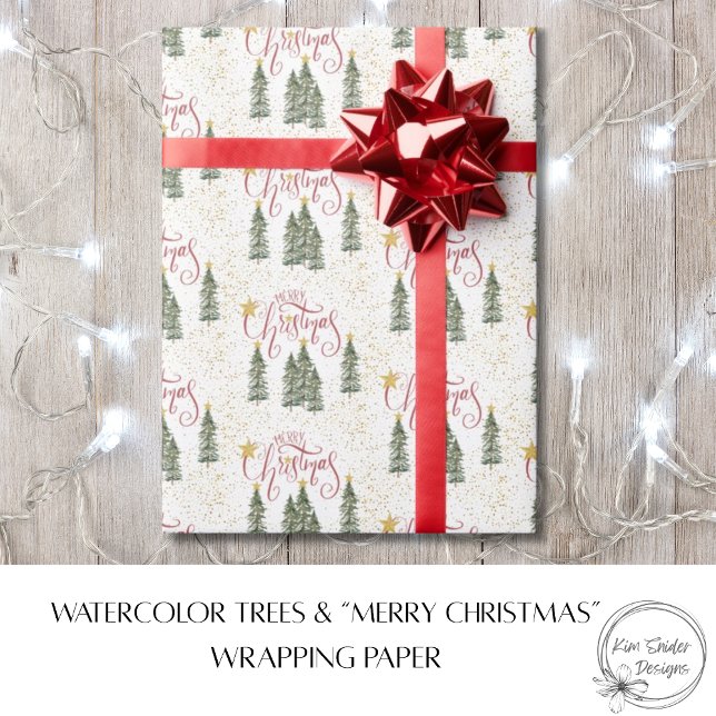 Papel De Presente Árvores em Aquarela e Feliz Natal (Criador carregado)
