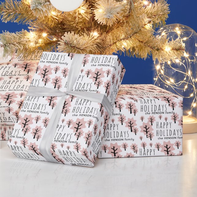 Papel De Presente Árvores em Estrelas de Biscoito Rosa Pastel Natal (Feriados)