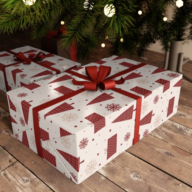 Papel De Presente Árvores escandinavas e flocos de neve no Natal (Criador carregado)