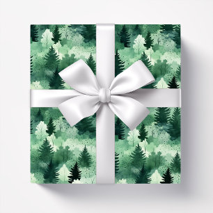 Papel De Presente Árvores Florestais de Cores Aquáticas na Mistura W