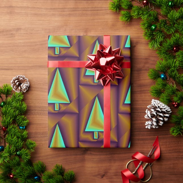 Papel De Presente Árvores Metálicas Castanhas Puffy (Presente de Natal)