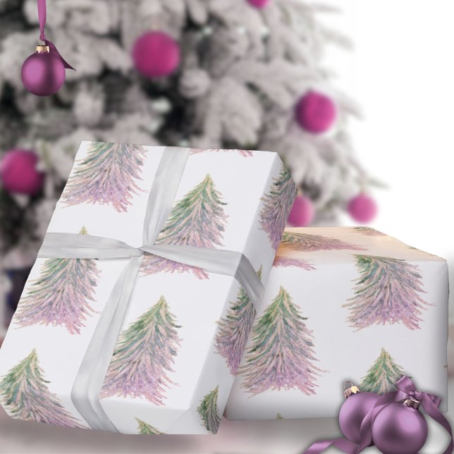 Papel De Presente Árvores Rosa Aquarela Natal Feriado  (Criador carregado)