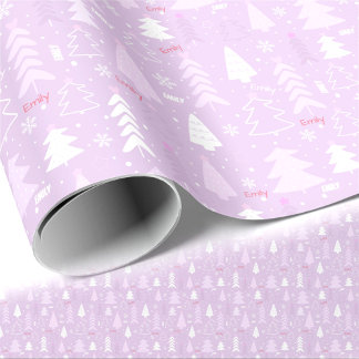 Papel De Presente Árvores roxas cor-de-rosa Nome de inverno Texto Na