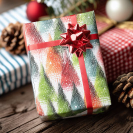 Papel De Presente Árvores Rústicas de Inverno Festivas