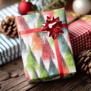 Papel De Presente Árvores Rústicas de Inverno Festivas