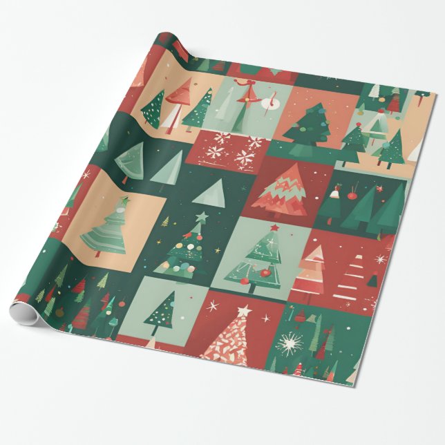 Papel De Presente Árvores verdes de Natal (Desenrolado)