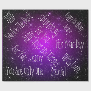 Papel De Presente As estrelas da galáxia personalizaram o roxo do