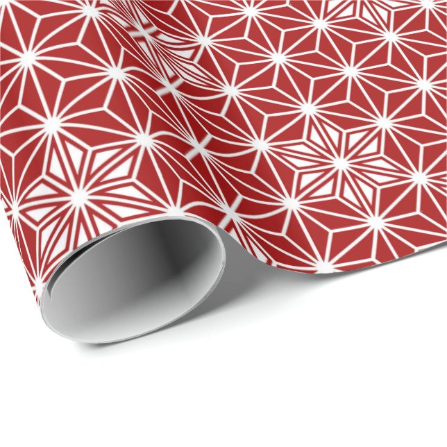 Papel De Presente Asanoha japonês ou padrão estrela, vermelho escuro (Ponta do rolo)