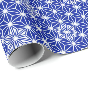 Papel De Presente Asanoha japonesa ou padrão estelar, azul de cobal